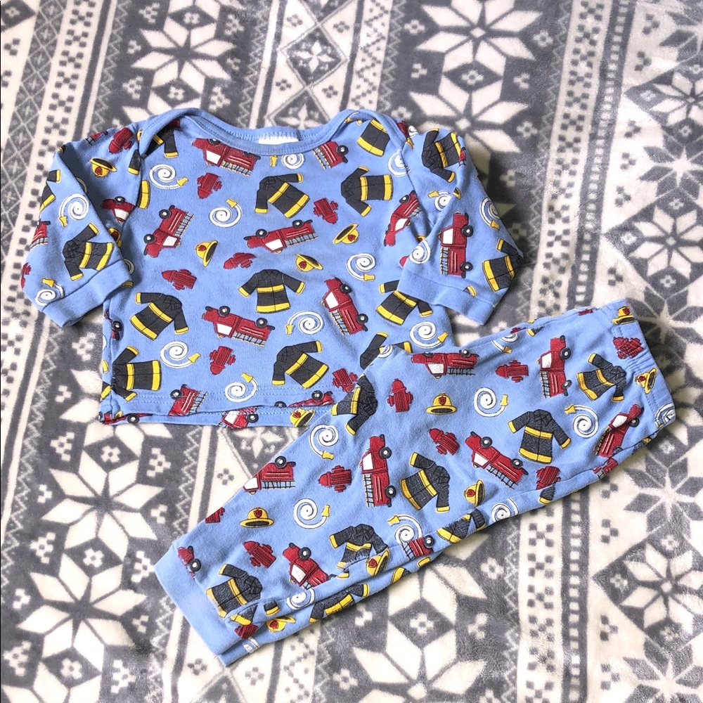 Children's Blue Firetruck Pajama Set